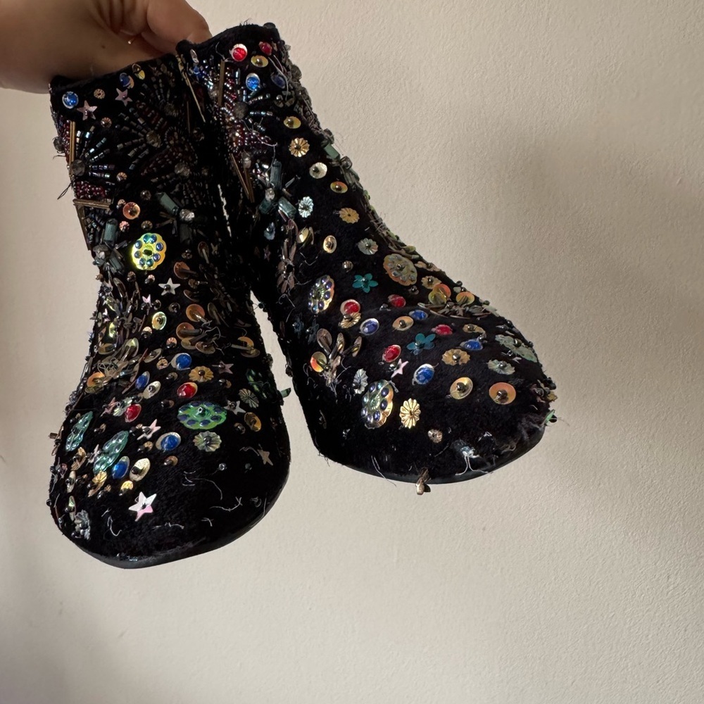 Free People Dance the Night Black Velvet Sequin Ankle Boots - Picture 4 of 8